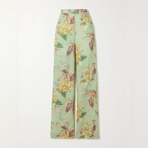 NWT Zimmermann Matchmaker Linen Straight Trouser Pants Mint Tropical Floral